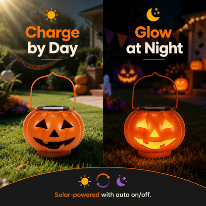 ✨Solar Halloween Pumpkin Lantern Outdoor, IP65 Waterproof Lantern Light with Auto On/Off, Metal Pumpkin Porch Decor for Yard, Patio, Pathway, Party & Trick-or-Treat