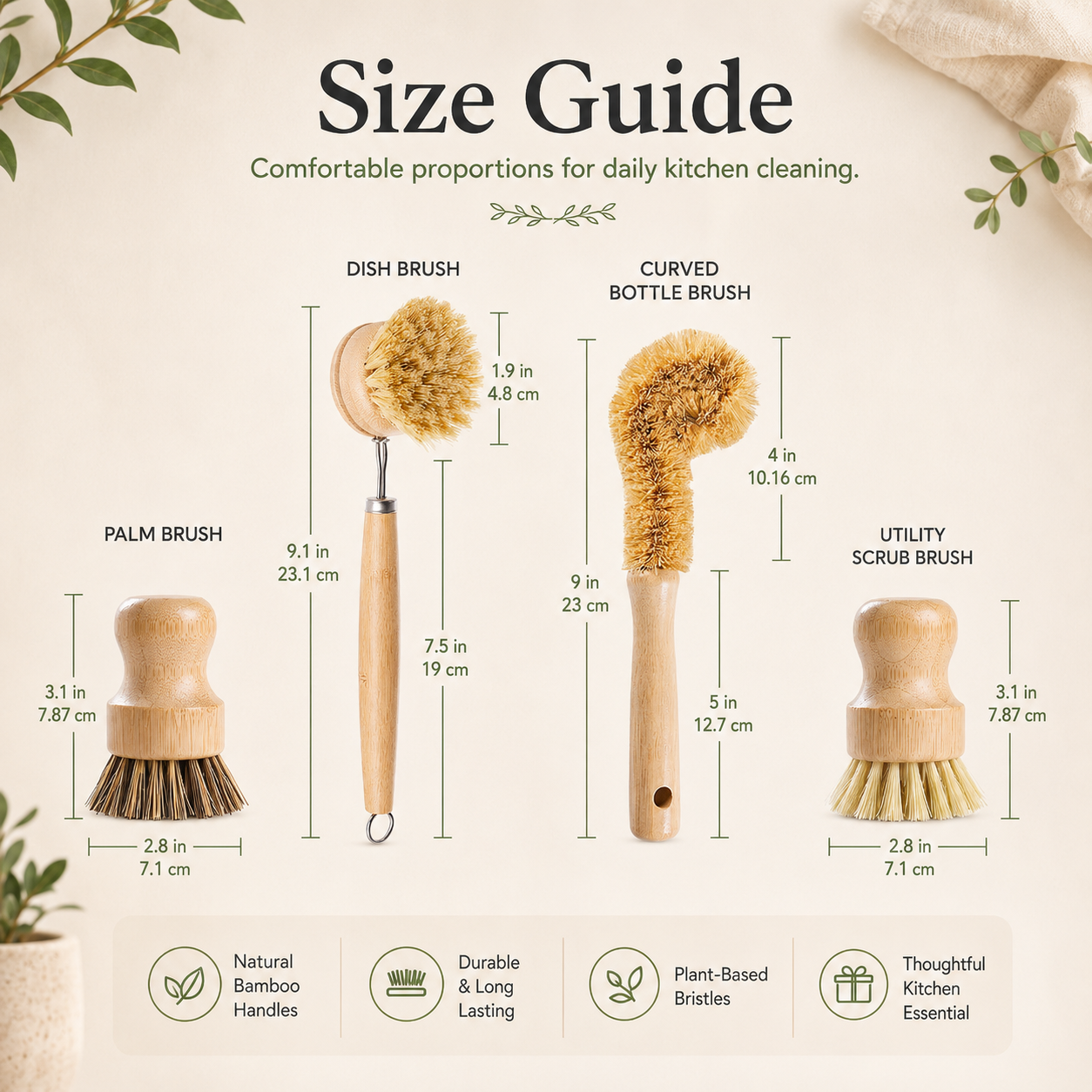✨Bamboo Kitchen Dish Scrubber Brush Set for Cleaning Dishes,Sink, Cast Iron Pan/Pot