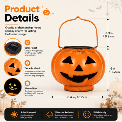 ✨Solar Halloween Pumpkin Lantern Outdoor, IP65 Waterproof Lantern Light with Auto On/Off, Metal Pumpkin Porch Decor for Yard, Patio, Pathway, Party & Trick-or-Treat
