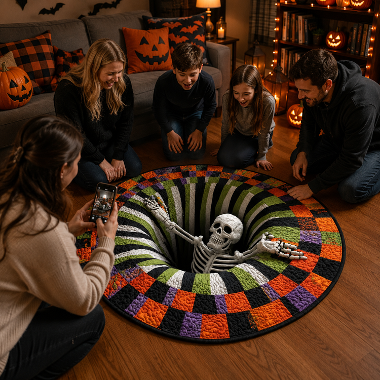 🔥 Haunted Staircase Round Rug – Spooky Halloween 3D Optical Illusion 👻