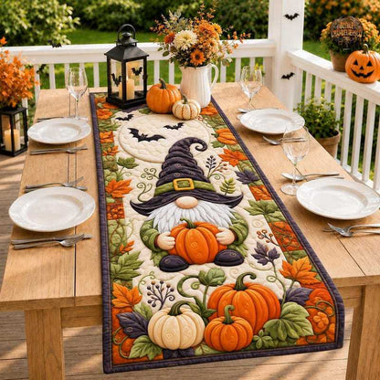 🎖️Halloween Quilted Table Runner, Fall Table Runner, Pumpkin Cat Ghost Bat Table Decor