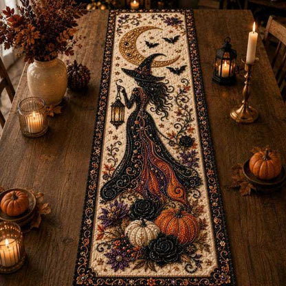 🎖️Halloween Quilted Table Runner, Fall Table Runner, Pumpkin Cat Ghost Bat Table Decor