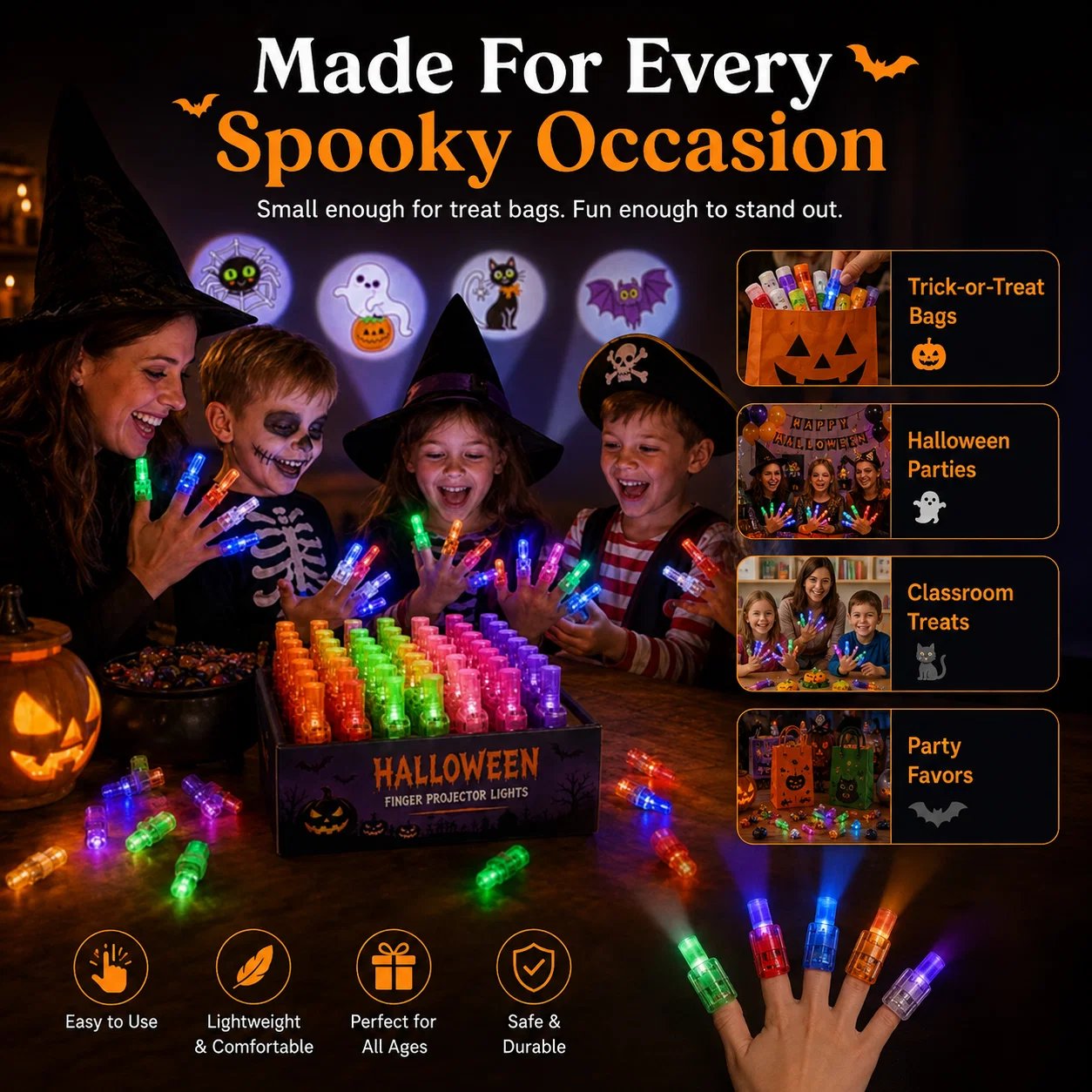🔥👻  Halloween Finger Projector Rings – LED Party Favors for Kids