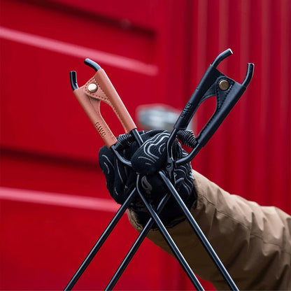 🎖️50% OFF - Camping Fire Tongs | Heavy-Duty Carbon Steel | Leather Sheath | Serrated Grip | Brown/Black Options