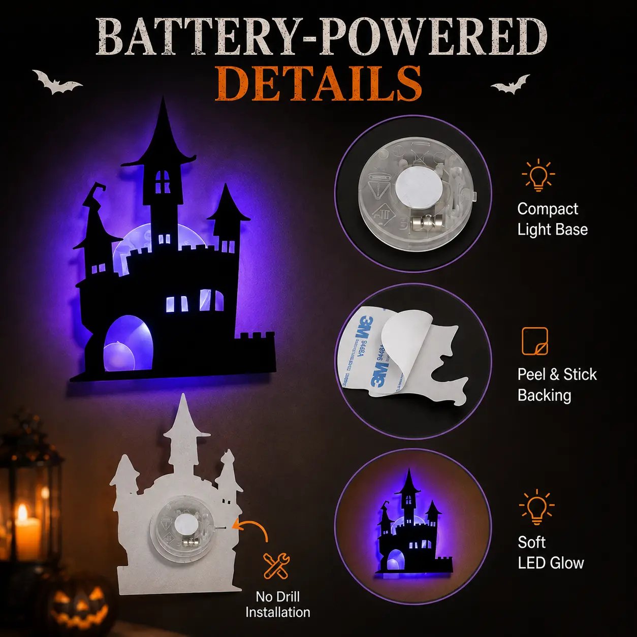 🔥30 PCS Halloween LED Silhouette Wall Light Stickers