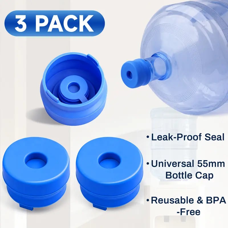 🎖️3 & 5 Gallon Water Jug Caps, Non-Spill Leak Free Silicone Covers for Indoor & Outdoor Use, BPA Free Food Grade - Pack of 3 summerwins