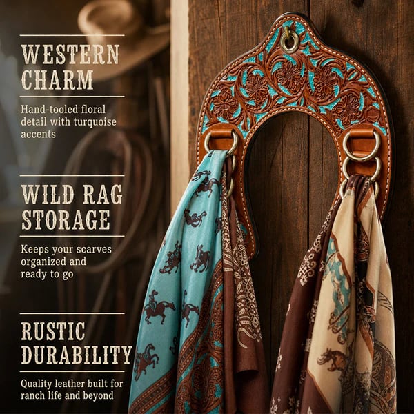 🔥 Handcrafted Leather Horseshoe Wild Rag Holder | Western Scarf & Bandana Organizer (📦Buy 2 Free Shipping)