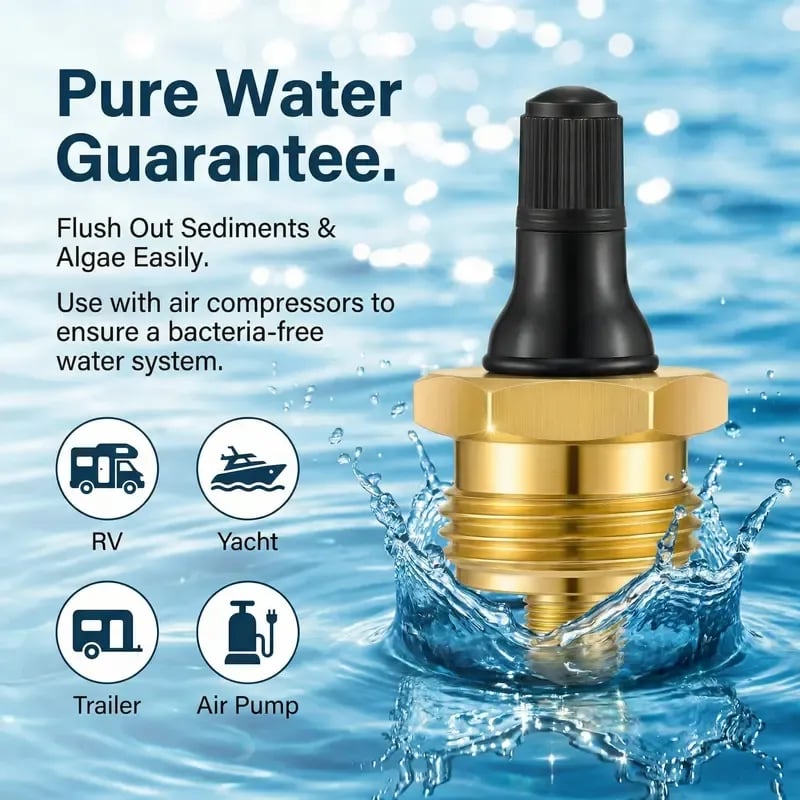 ✨2-Pcs Brass RV Blow Out Plugs with Drain Valve - Air Hose Friendly Home Care Supplies for Camping