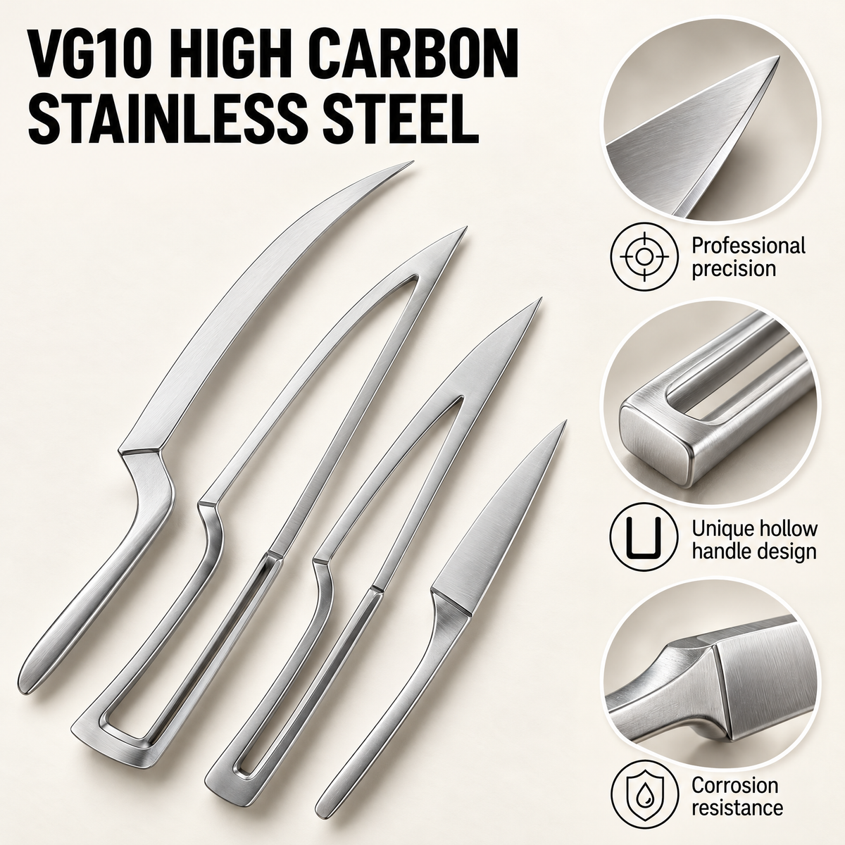 ✨Magnetic Kitchen Knife Set – 4 Piece High Carbon Stainless Steel Kitchen Knives🔪