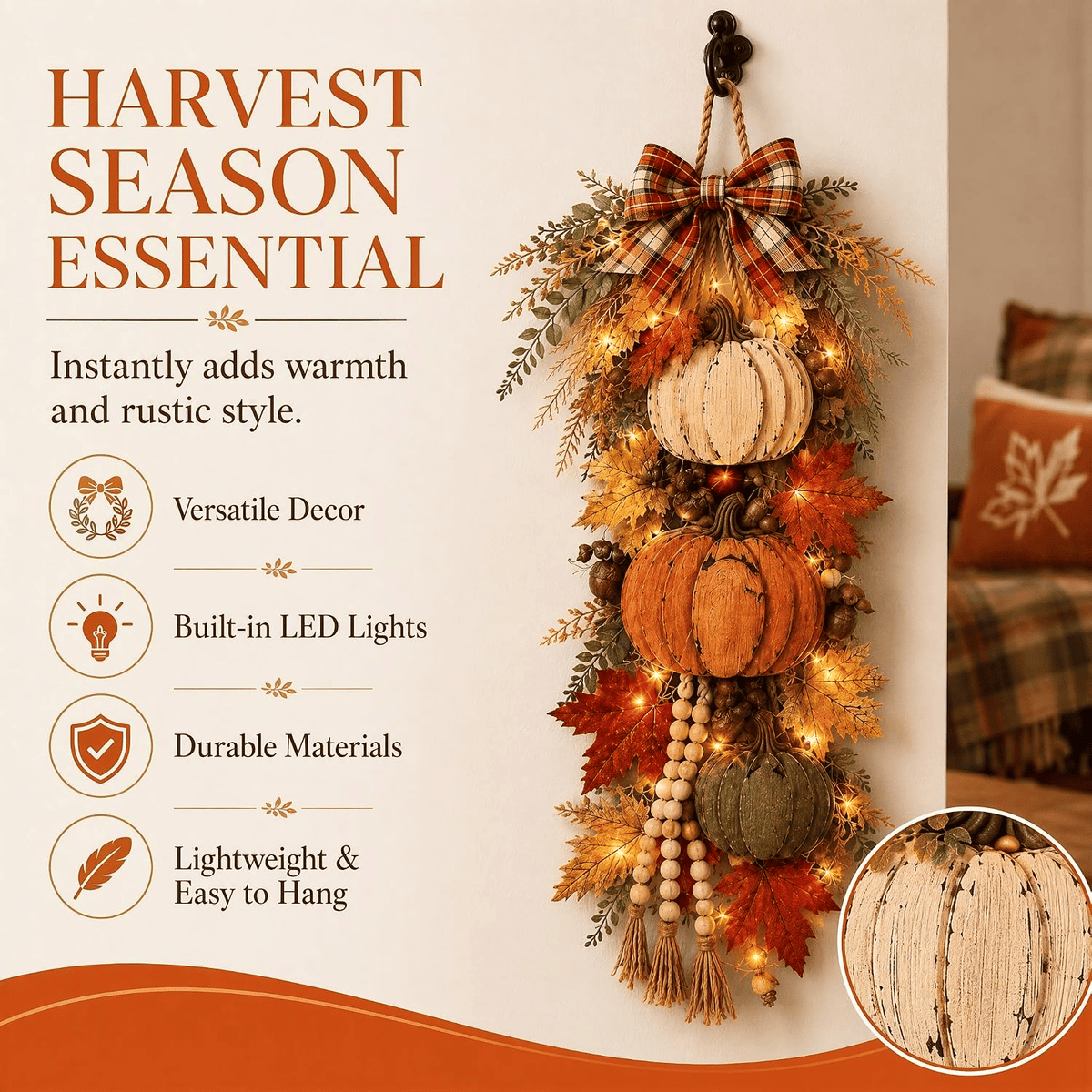 🔥Rustic Wooden Pumpkin Door Hanging🎃