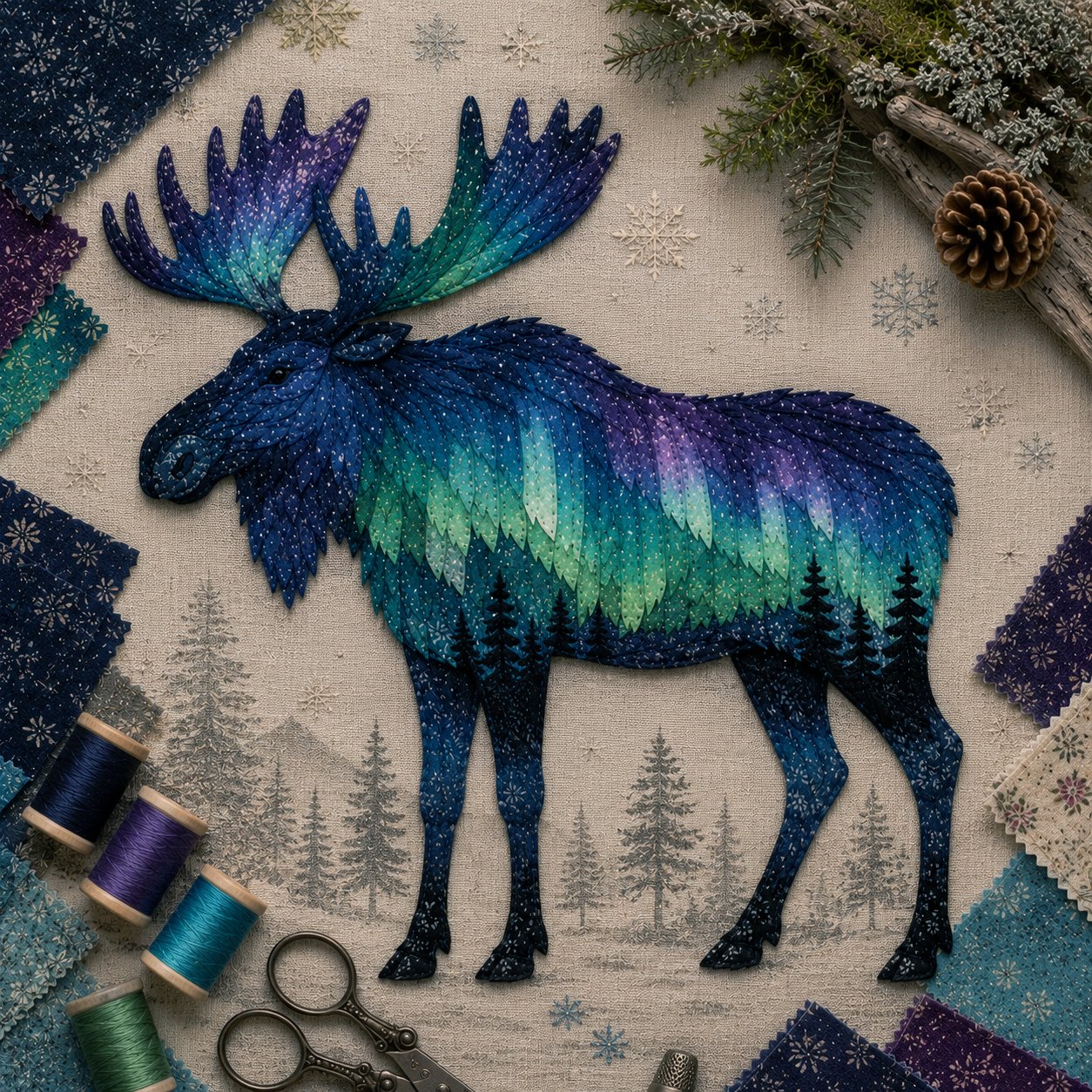 ✨Last Day 49% OFF - Northern Lights Wildlife DIY Patchwork Kit