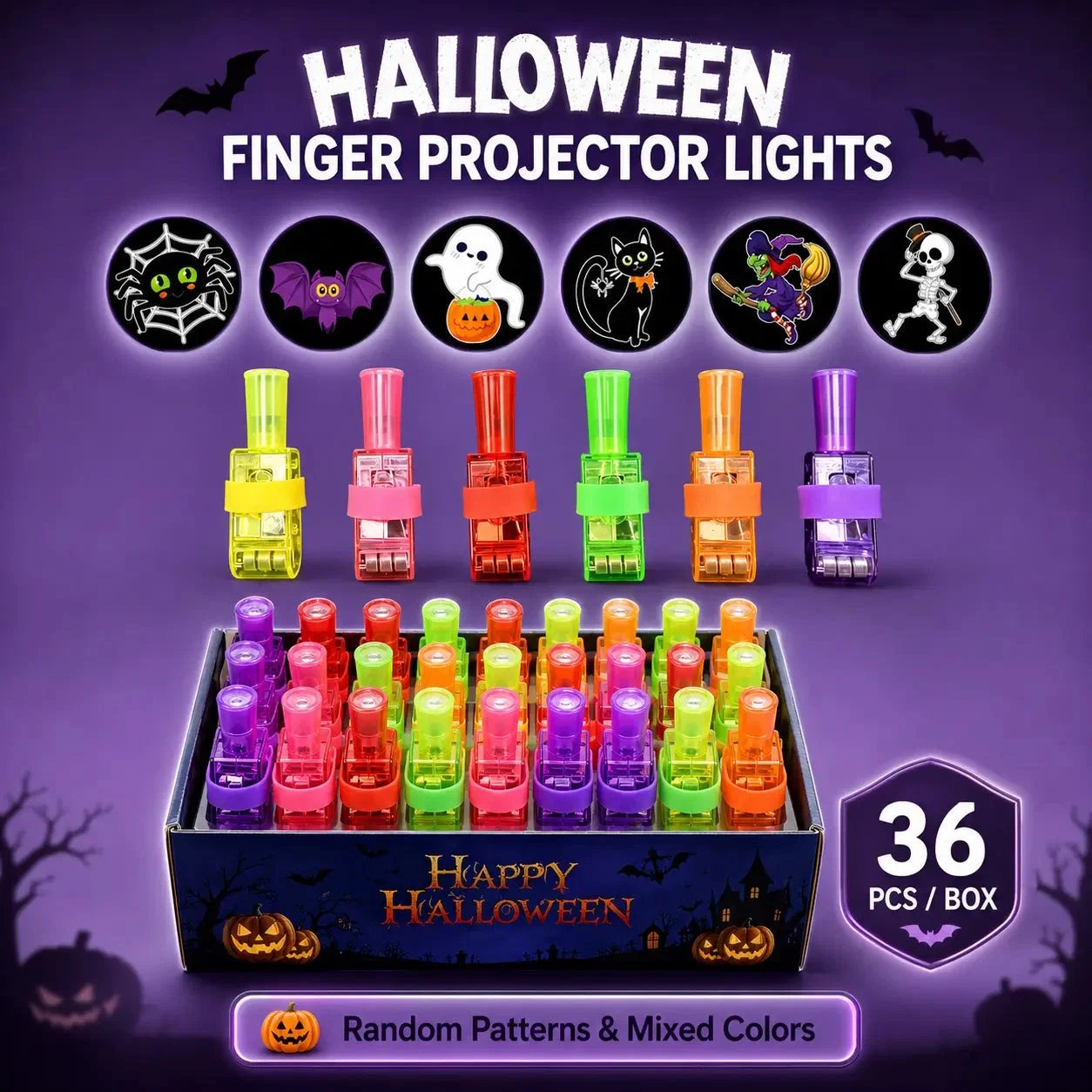 🔥👻  Halloween Finger Projector Rings – LED Party Favors for Kids
