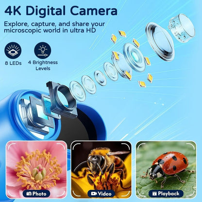 🔥【2026 Upgrade】1000X Handheld Microscope for Kids with 4K 2.0" Screen, Photo & Video Camera
