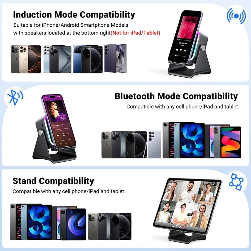 ✨Wireless Induction Audio Speaker Stand, 5-in-1 Cellphone Holder