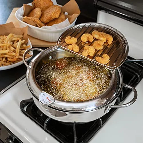 ✨Stainless Steel Frying Pot with Thermometer and Oil Drip Drainer Rack🎉