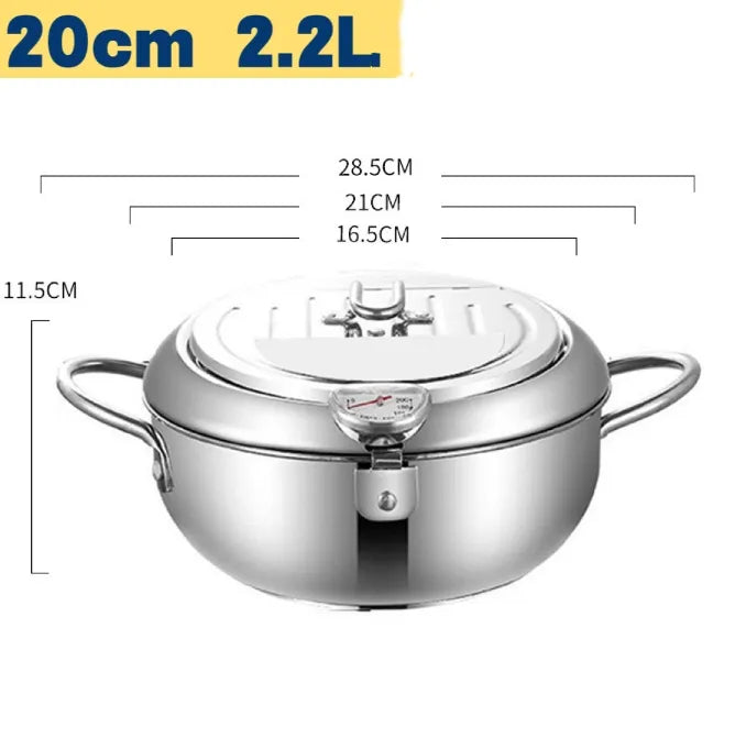 ✨Stainless Steel Frying Pot with Thermometer and Oil Drip Drainer Rack🎉