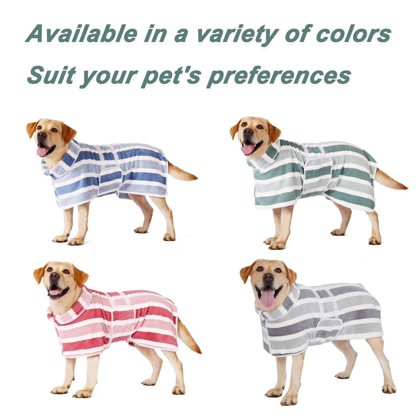 ✨75K+ SOLD!🐶Quick-Dry Dog Bathrobe, Absorbent Striped Pet Towel Coat with Adjustable Belly Band, Washable Pet Bathrobe