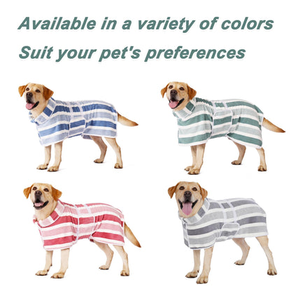 ✨75K+ SOLD!🐶Quick-Dry Dog Bathrobe, Absorbent Striped Pet Towel Coat with Adjustable Belly Band, Washable Pet Bathrobe
