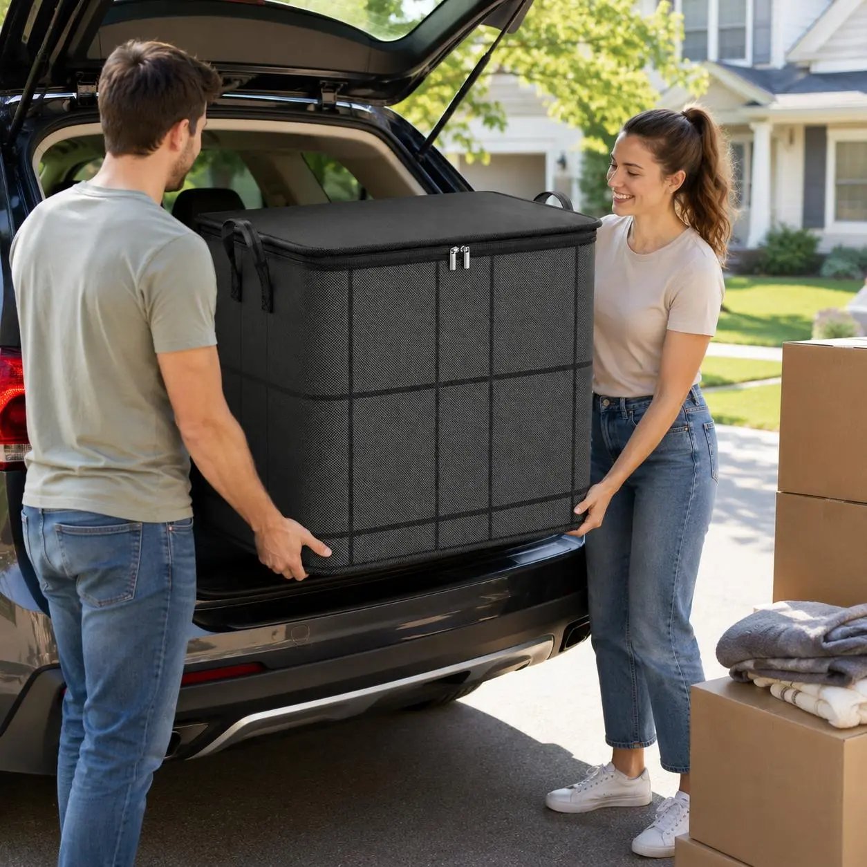 🔥Spacious Zippered Storage Bin📦 – Large Capacity Bag for Quilts, Blankets & Sweaters, Perfect for Moving Day & Closet Organization