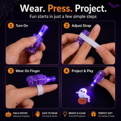 🔥👻  Halloween Finger Projector Rings – LED Party Favors for Kids