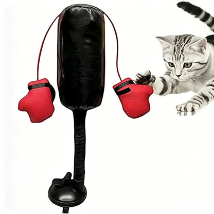 🔥🐱🥊Spring Bounce Cat Boxing Bag Toy, Suction Cup Interactive Play Toy with Soft Gloves for Indoor Kittens