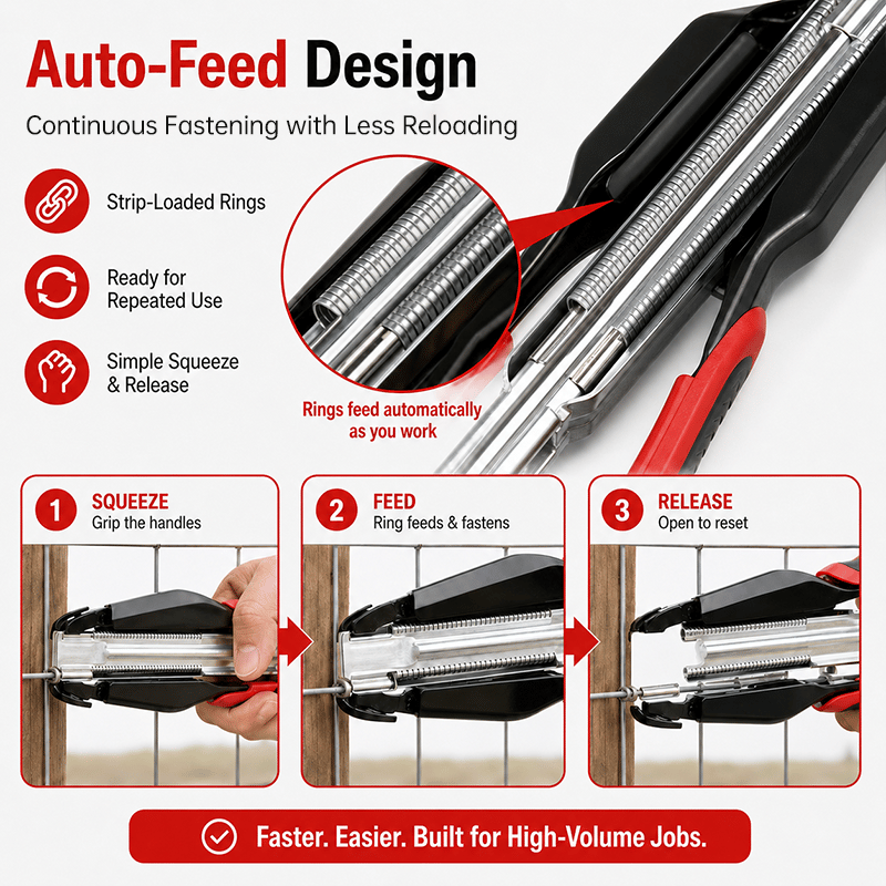 🔥Auto-Feed Hog Ring Pliers Kit –Heavy Duty Fence & Cage Fastening Tool