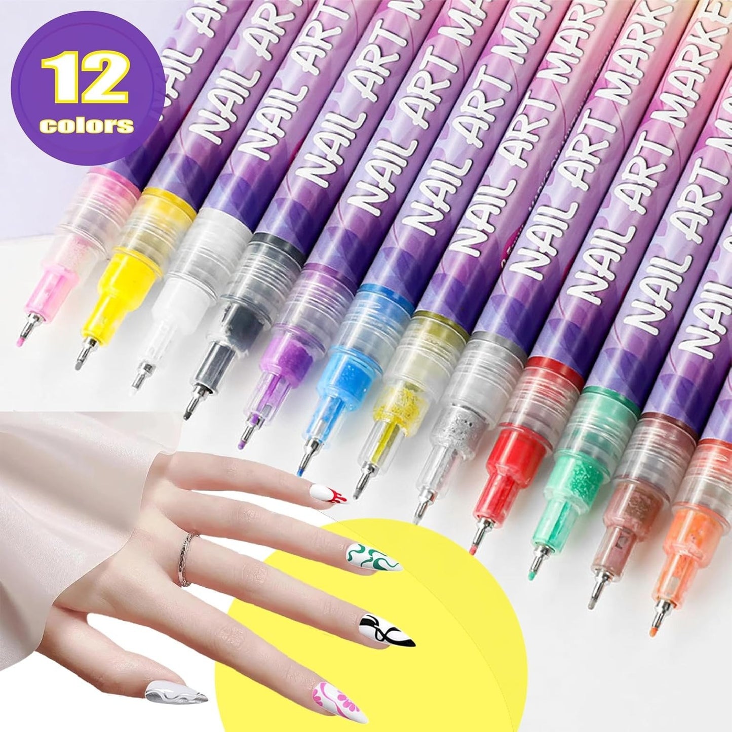 🎖️🎨12 Colors Nail Art Pens Set