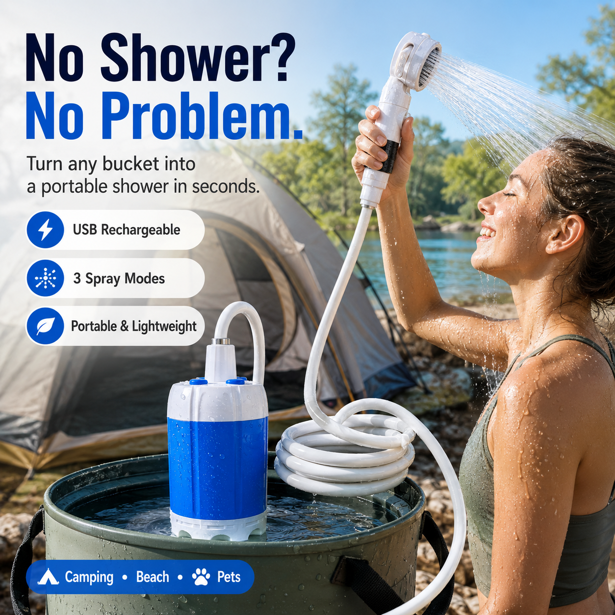 🔥Portable Camping Shower Pump | Rechargeable Outdoor Shower Kit
