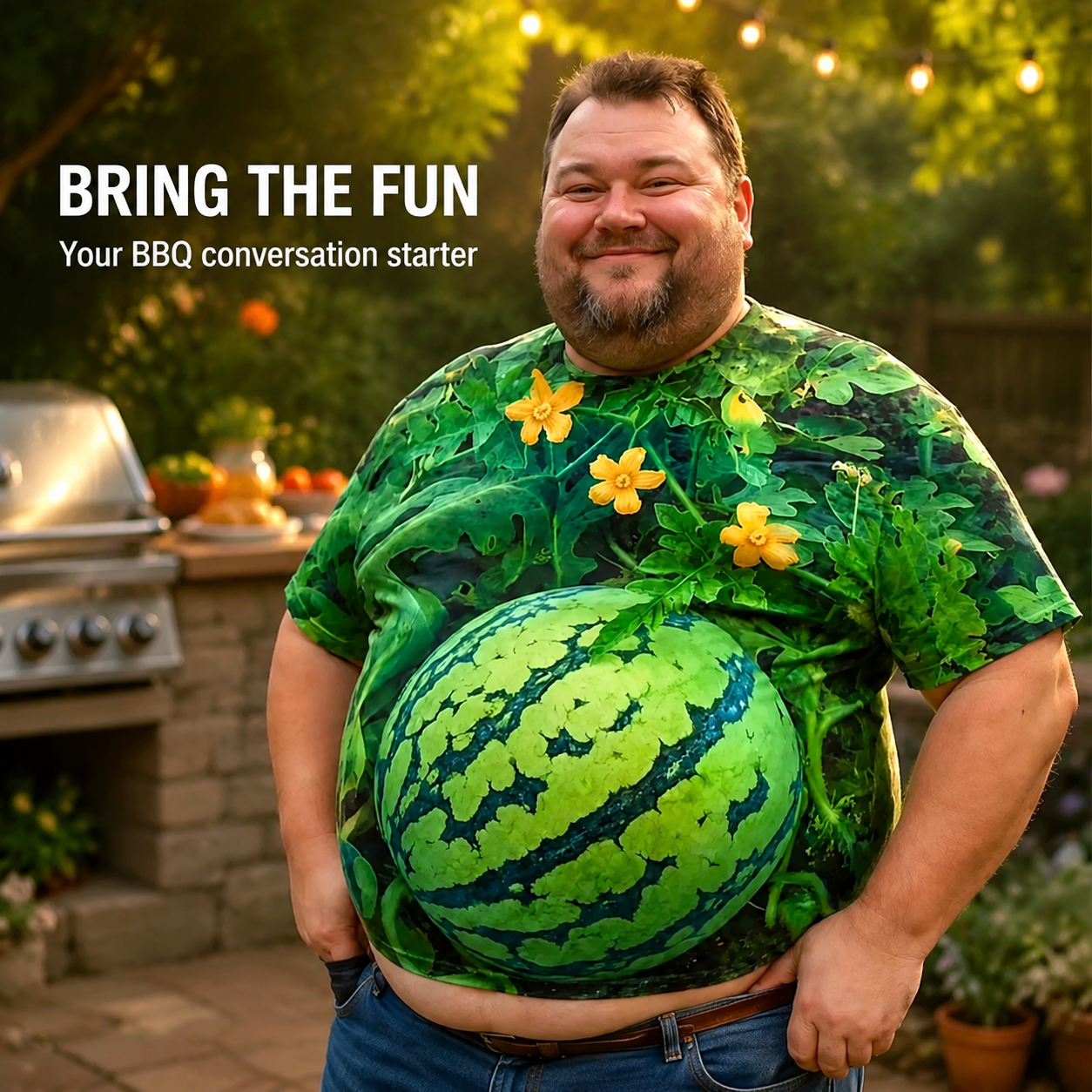 🔥🍉 Funny 3D Watermelon Belly T-Shirt – Summer Novelty Graphic Tee
