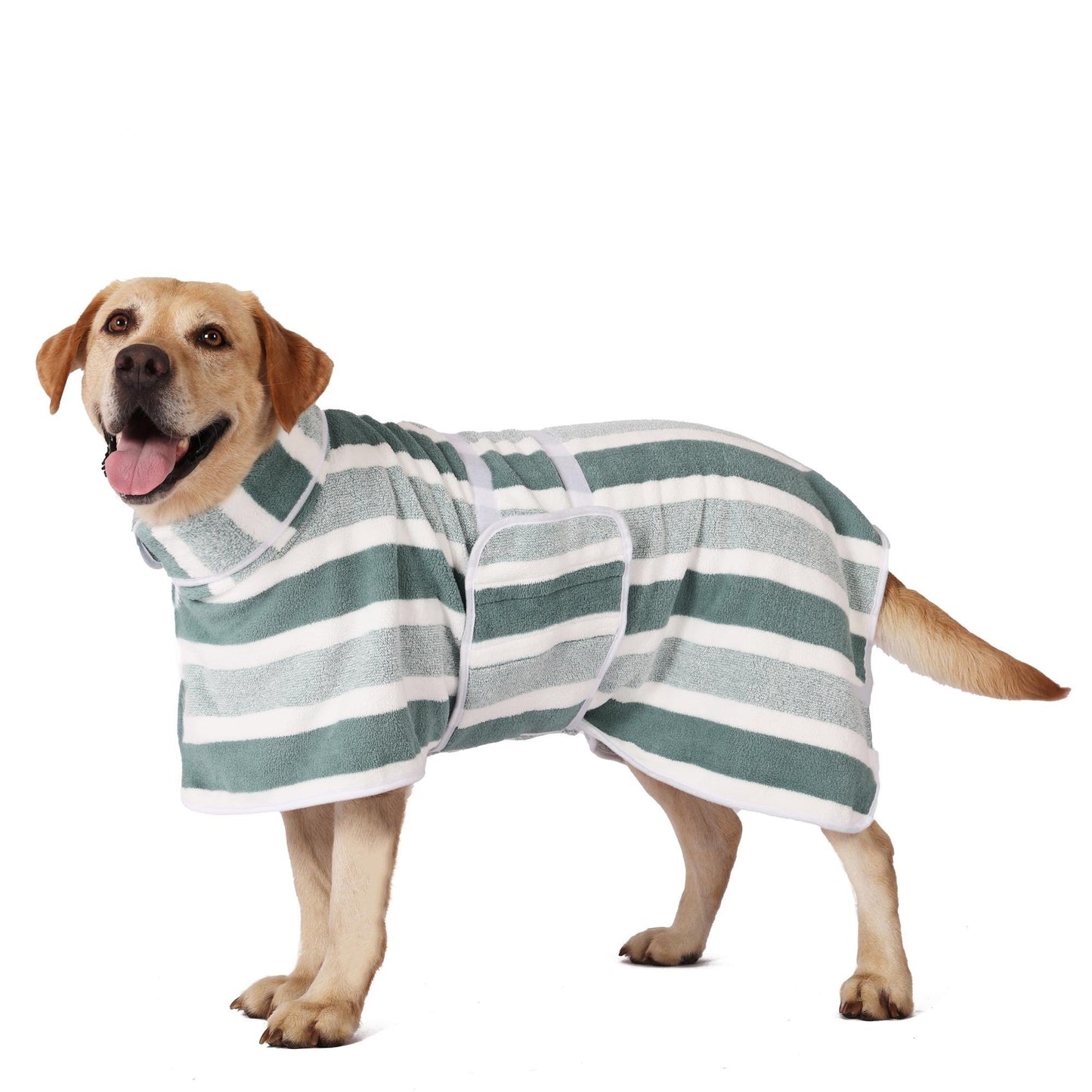 ✨75K+ SOLD!🐶Quick-Dry Dog Bathrobe, Absorbent Striped Pet Towel Coat with Adjustable Belly Band, Washable Pet Bathrobe