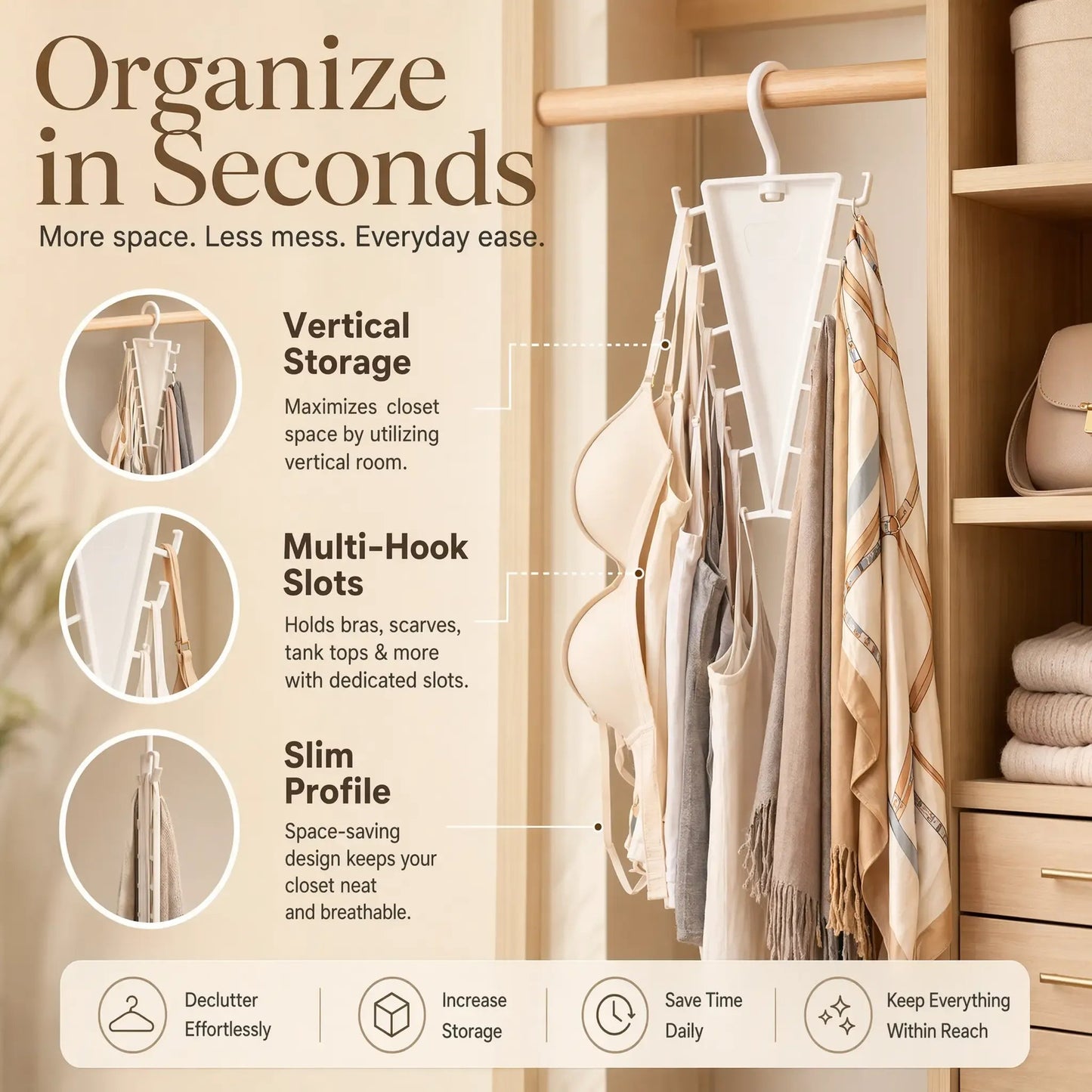 ✨Buy More Save More✨V-Shaped 12-Hook Closet Organizer – 360° Rotation, Space-Saving