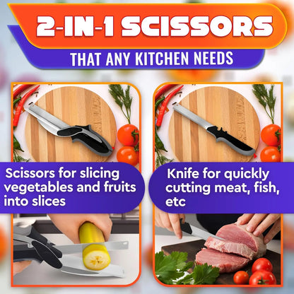 🔥2 in 1 Kitchen Scissors for Food – Stainless Steel Blade & Plastic Cutting Board Scissors
