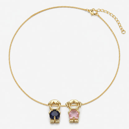 🔥Brass Custom Heart Birthstone Necklace With 1-6 Family Charms