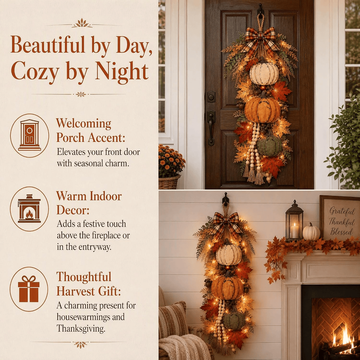 🔥Rustic Wooden Pumpkin Door Hanging🎃
