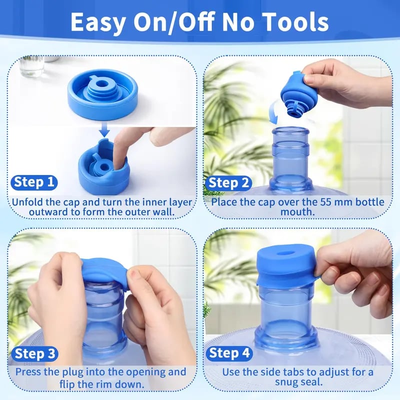 🎖️3 & 5 Gallon Water Jug Caps, Non-Spill Leak Free Silicone Covers for Indoor & Outdoor Use, BPA Free Food Grade - Pack of 3 summerwins