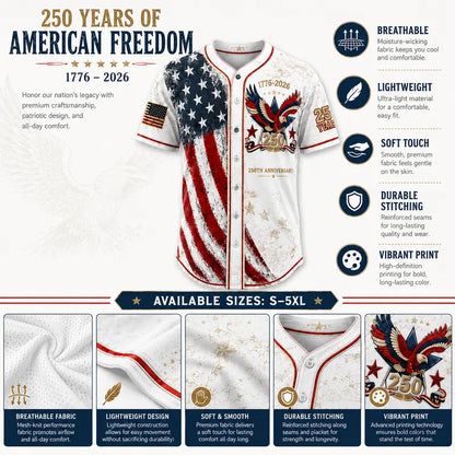 ✨USA 250th Anniversary Baseball Jersey Patriotic American Flag Eagle Button Down Shirt