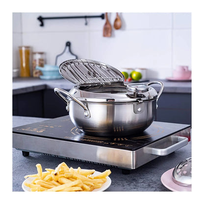 ✨Stainless Steel Frying Pot with Thermometer and Oil Drip Drainer Rack🎉