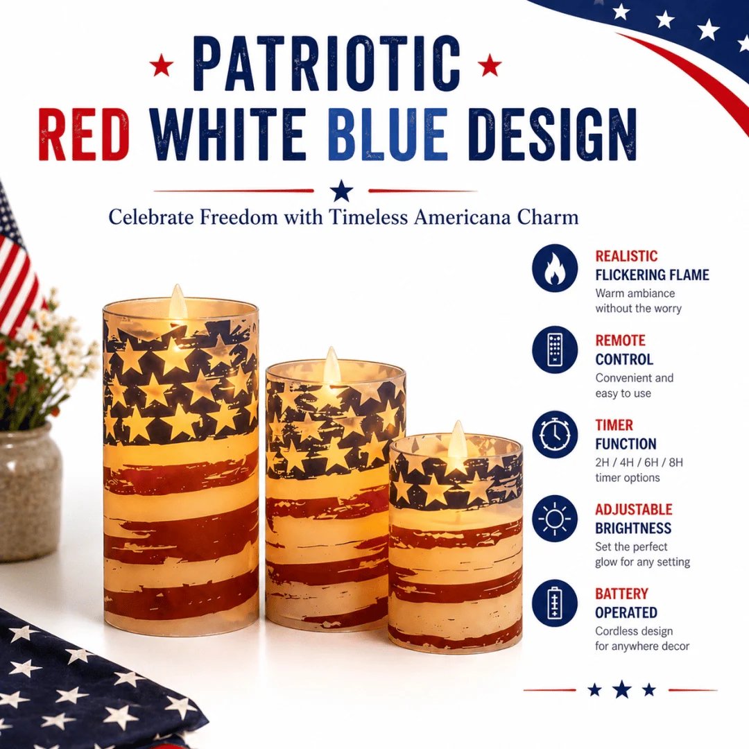 ✨3-Piece Set - Patriotic Flameless Candles (With Remote Control)
