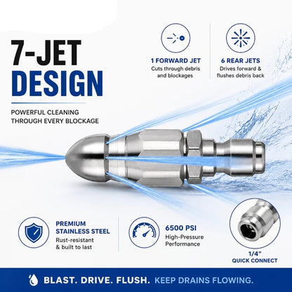 🔥 HIGH-PRESSURE DRAIN CLEANER | 6500 PSI Sewer Jetter Nozzle