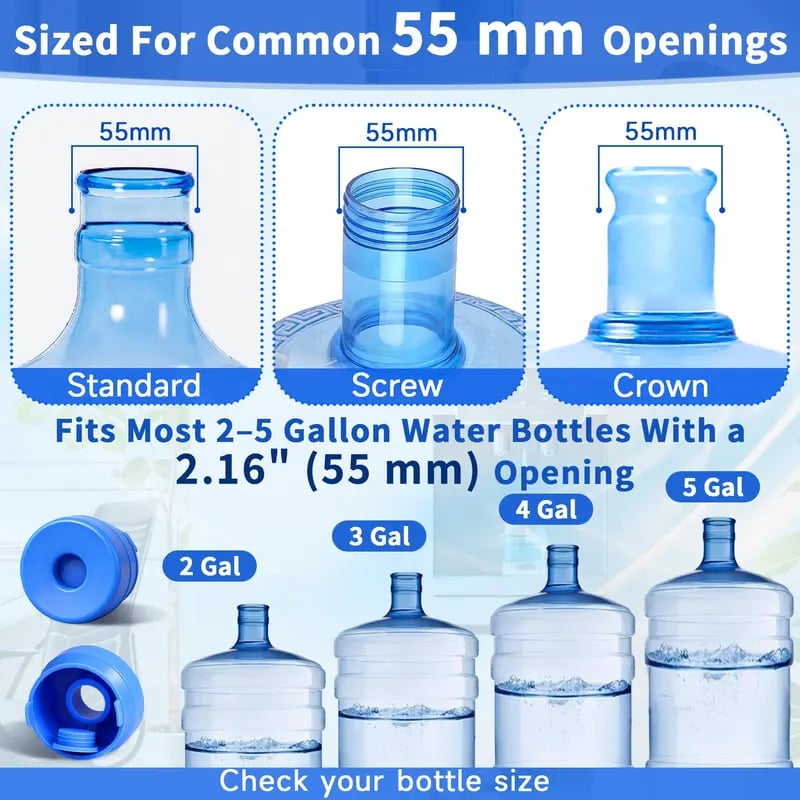 🎖️3 & 5 Gallon Water Jug Caps, Non-Spill Leak Free Silicone Covers for Indoor & Outdoor Use, BPA Free Food Grade - Pack of 3 summerwins
