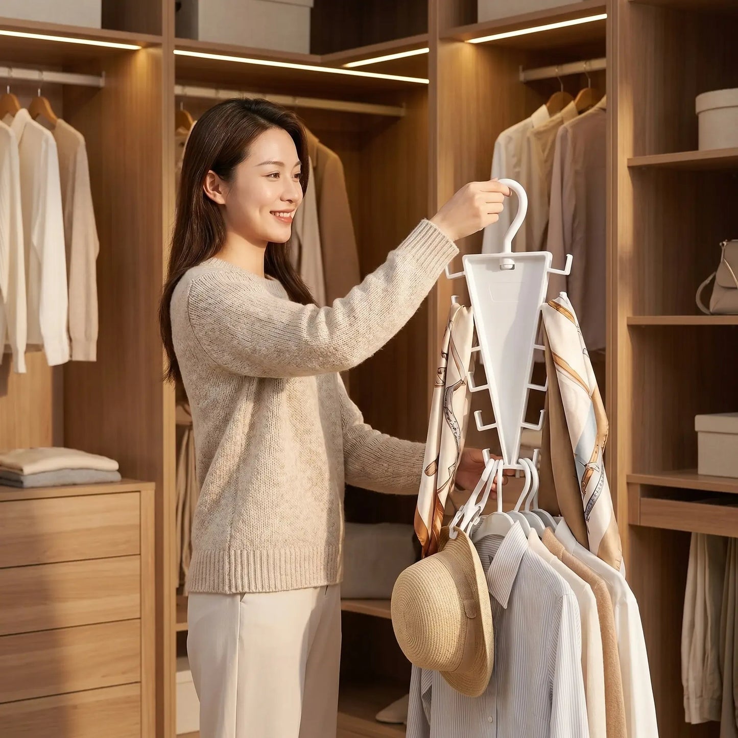 ✨Buy More Save More✨V-Shaped 12-Hook Closet Organizer – 360° Rotation, Space-Saving
