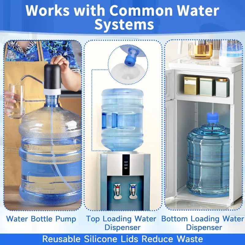 🎖️3 & 5 Gallon Water Jug Caps, Non-Spill Leak Free Silicone Covers for Indoor & Outdoor Use, BPA Free Food Grade - Pack of 3 summerwins