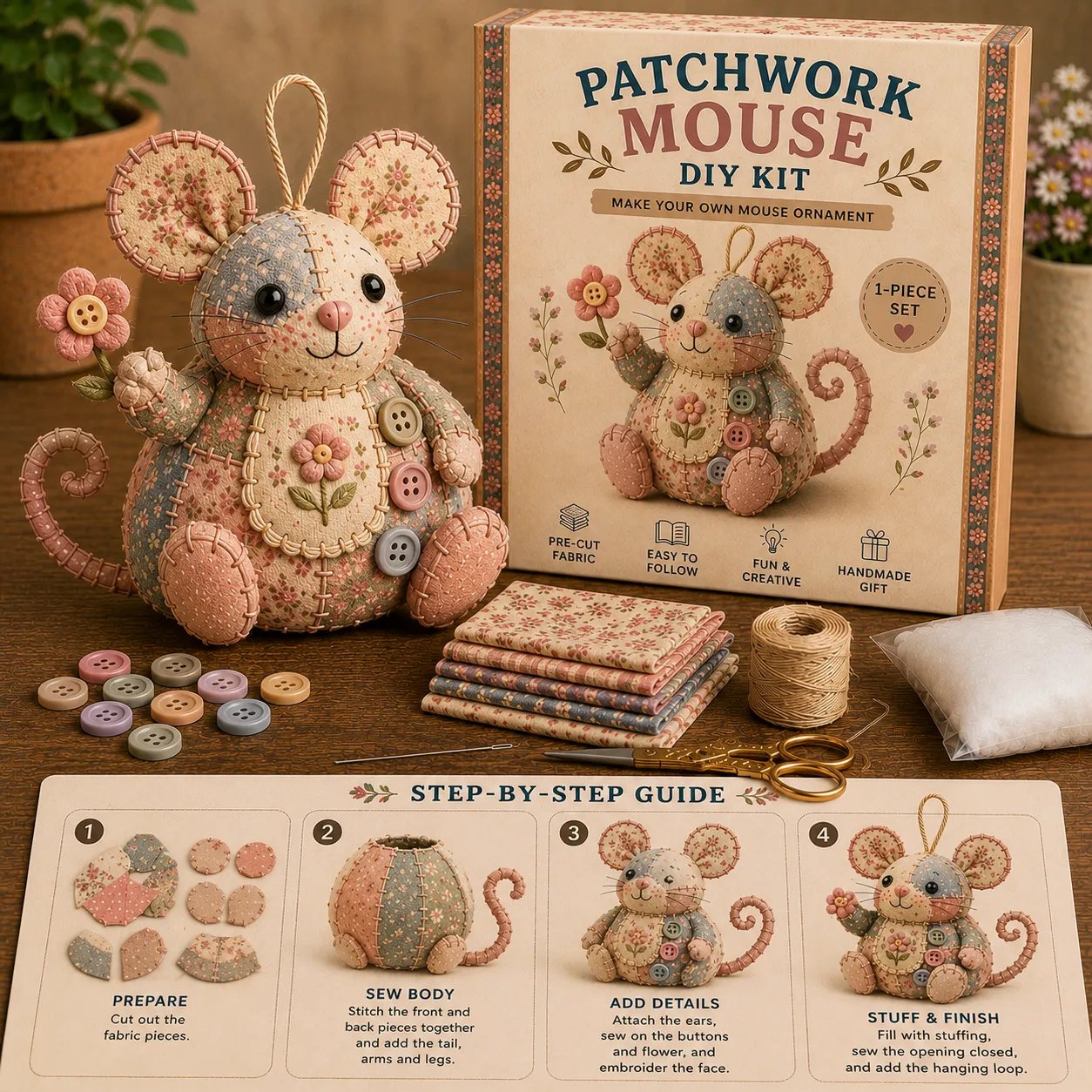 ✨🐭🧵 مجموعة خياطة الفأر المرقع بنفسك