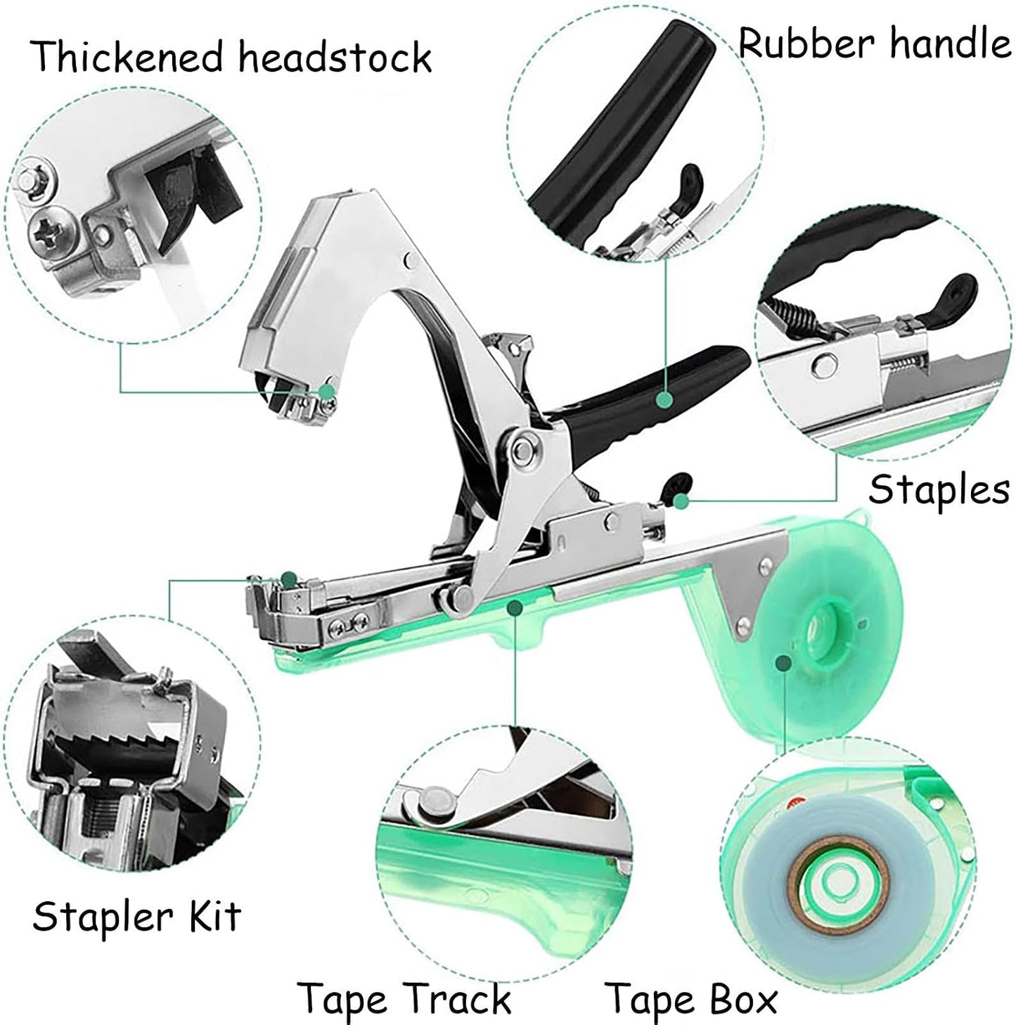 ✨Plant Tying Machine Tool Plant Tying Machine with Green Tape Stem Tie Orchard Manual Stem Tie for Grape Tomato Cucumber Vines