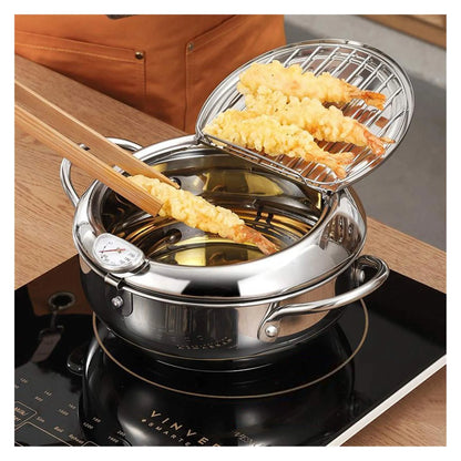 ✨Stainless Steel Frying Pot with Thermometer and Oil Drip Drainer Rack🎉