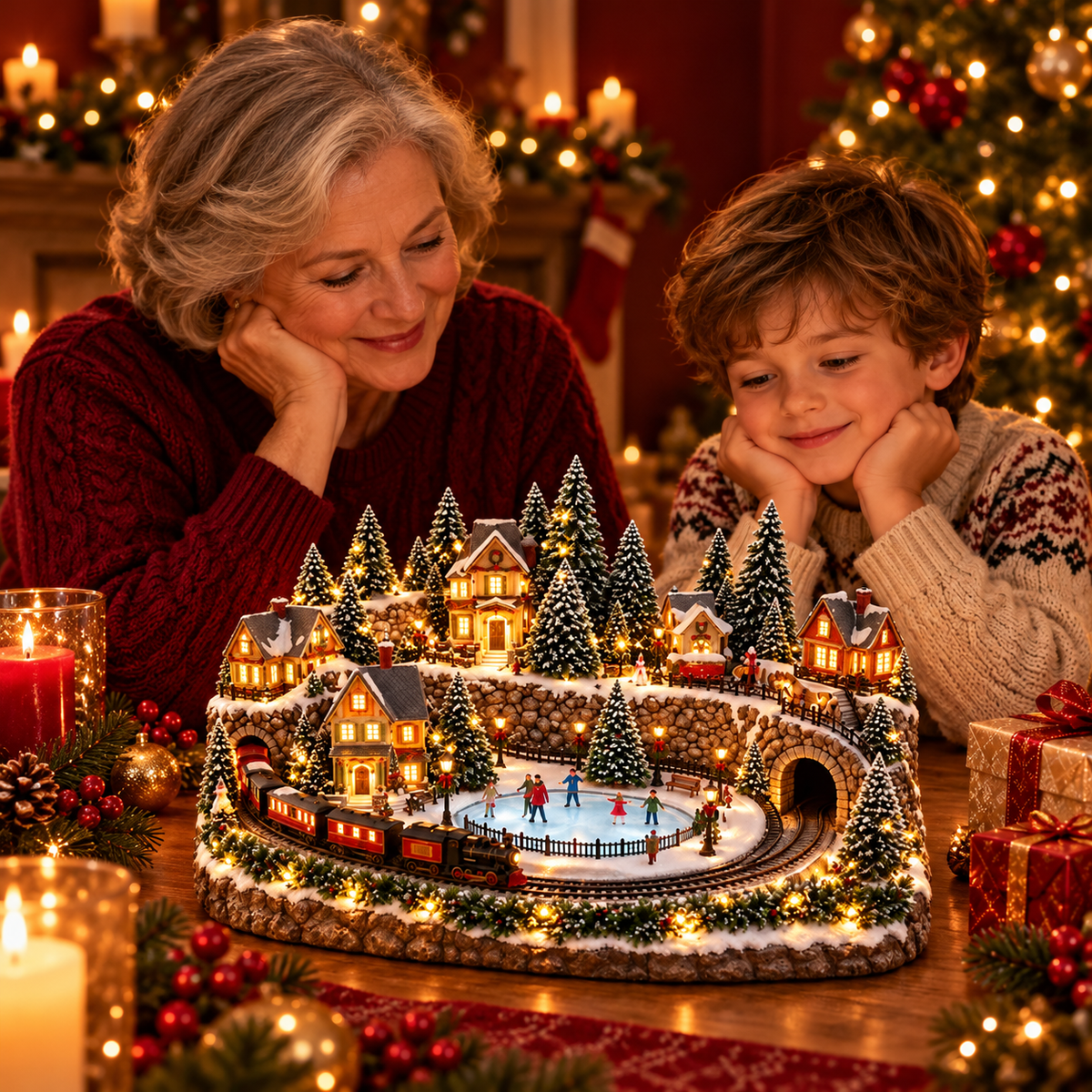 ❤️Animated Christmas Train & Ice Rink Village with Lights & Music