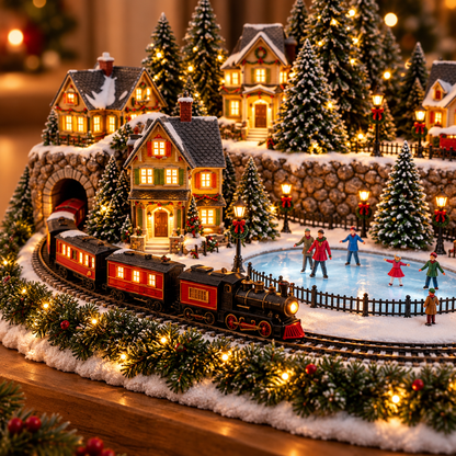 ❤️Animated Christmas Train & Ice Rink Village with Lights & Music