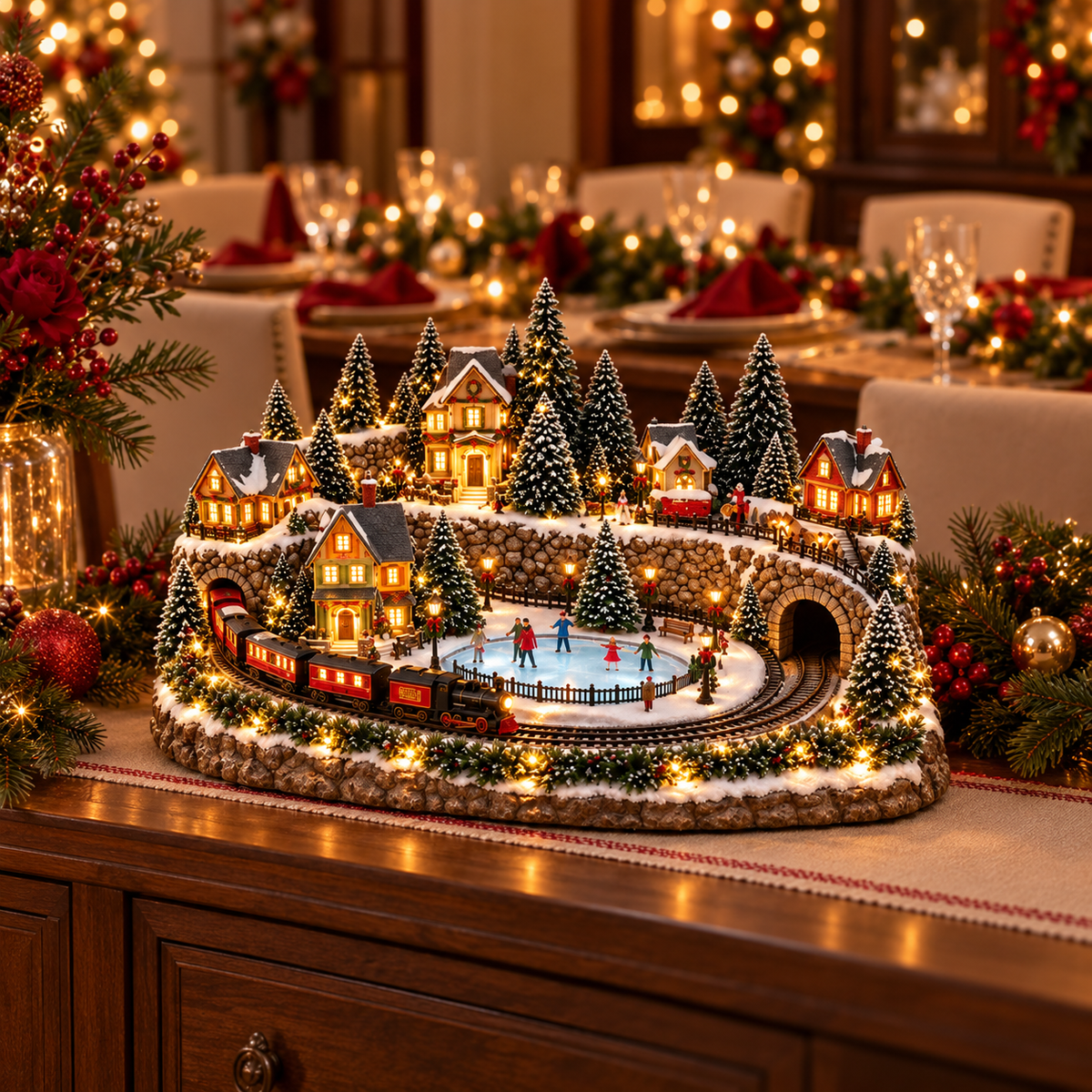 ❤️Animated Christmas Train & Ice Rink Village with Lights & Music