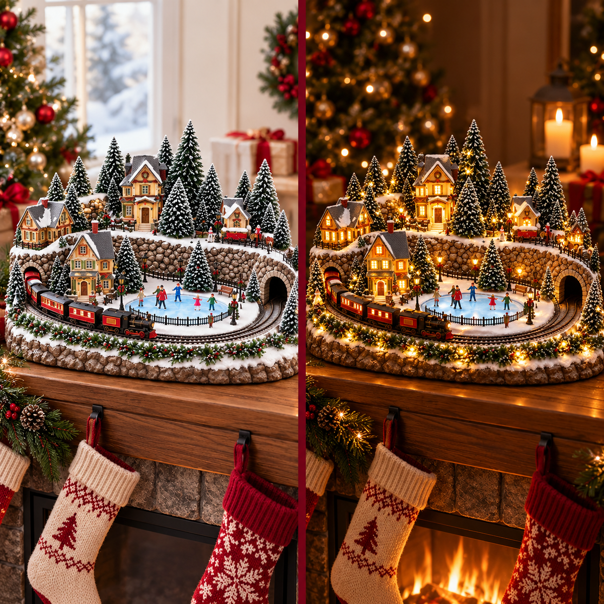 ❤️Animated Christmas Train & Ice Rink Village with Lights & Music