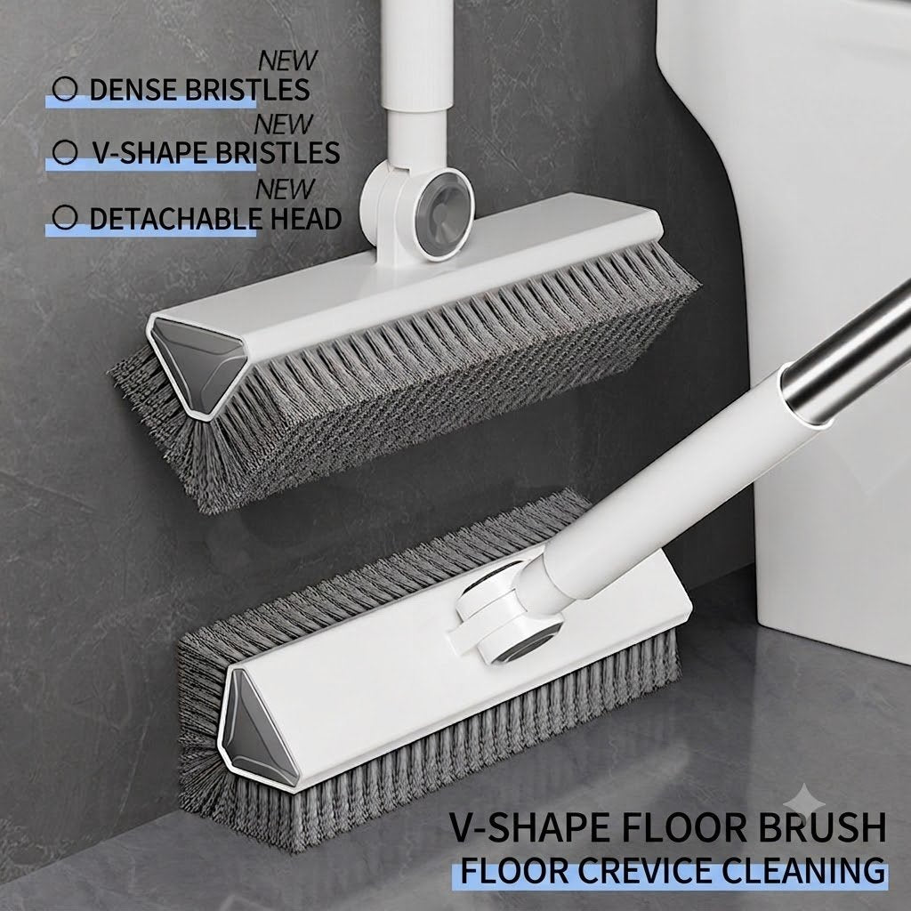 🔥3-in-1 Adjustable Floor Scrub Brush – 360° Rotating Cleaning Tool